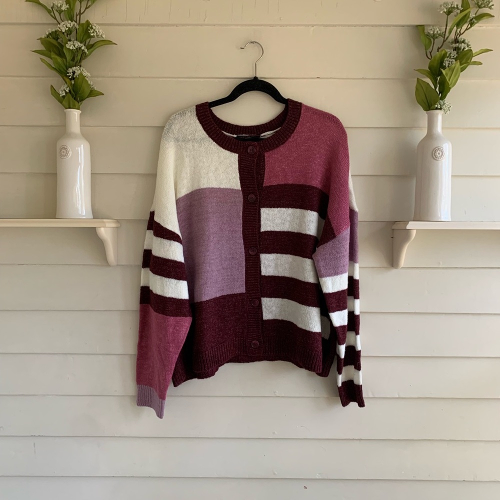 Lane Bryant Maroon Colorblock Button Cardigan Sweater NWOT Size 22/24